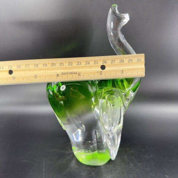 Heavy Glass Elephant Figurine Paperweight With Clear Green Spots Trunk Up Lucky - Picture 6 of 16